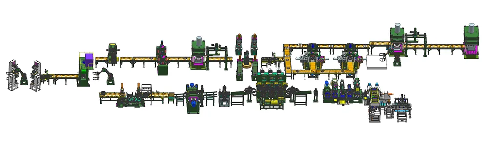 Vue de face de la ligne de production entièrement automatique de roues en acier 